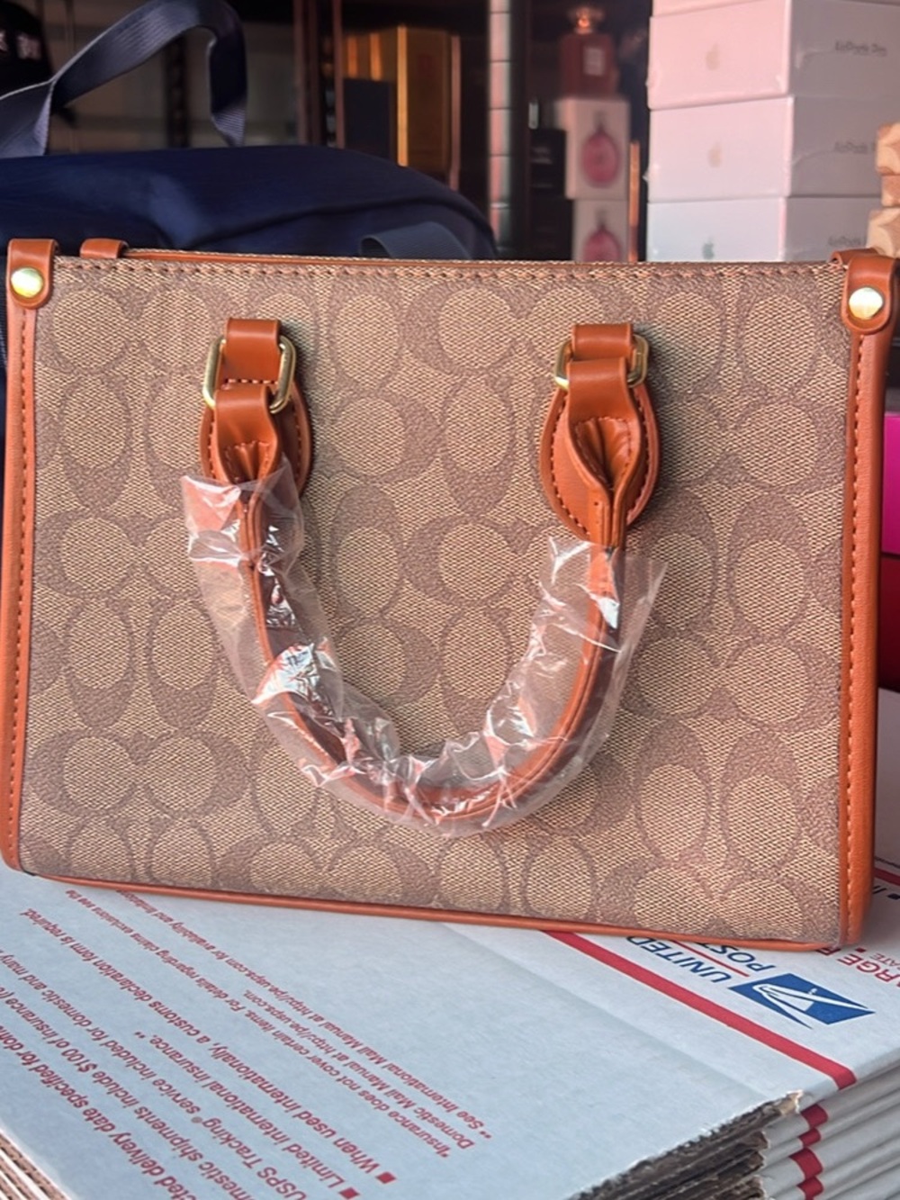 Coach Brown Signature small Satchel with Tan Trim - Picture 2 of 3